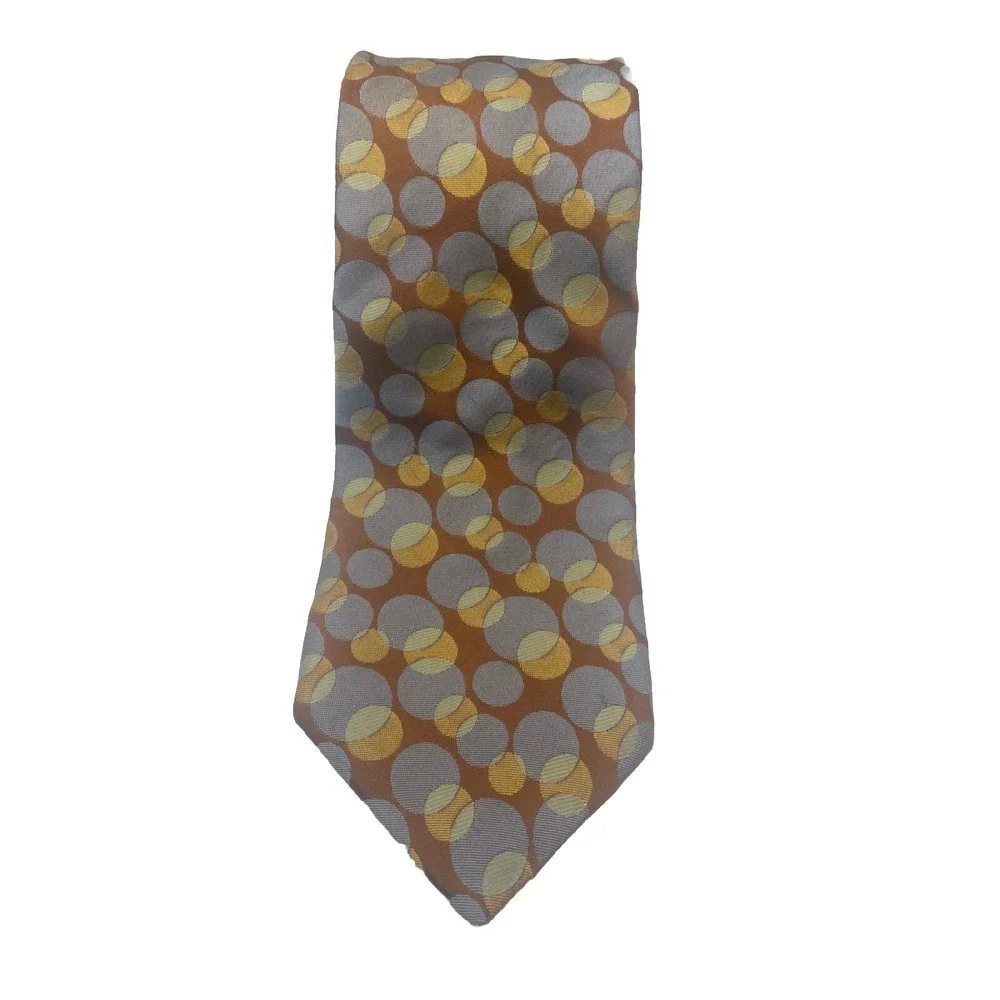 TED BAKER 100% Silk Geometric Overlapping Circles Tie – Gray, Gold & Brown